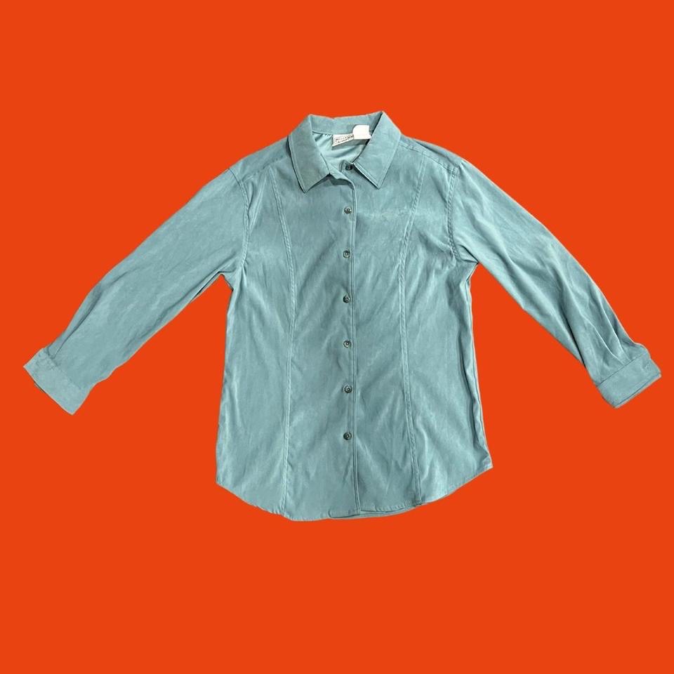 Vintage 90s Monterey Petites By Koret Soft Teal Long Sleeve Button Down
